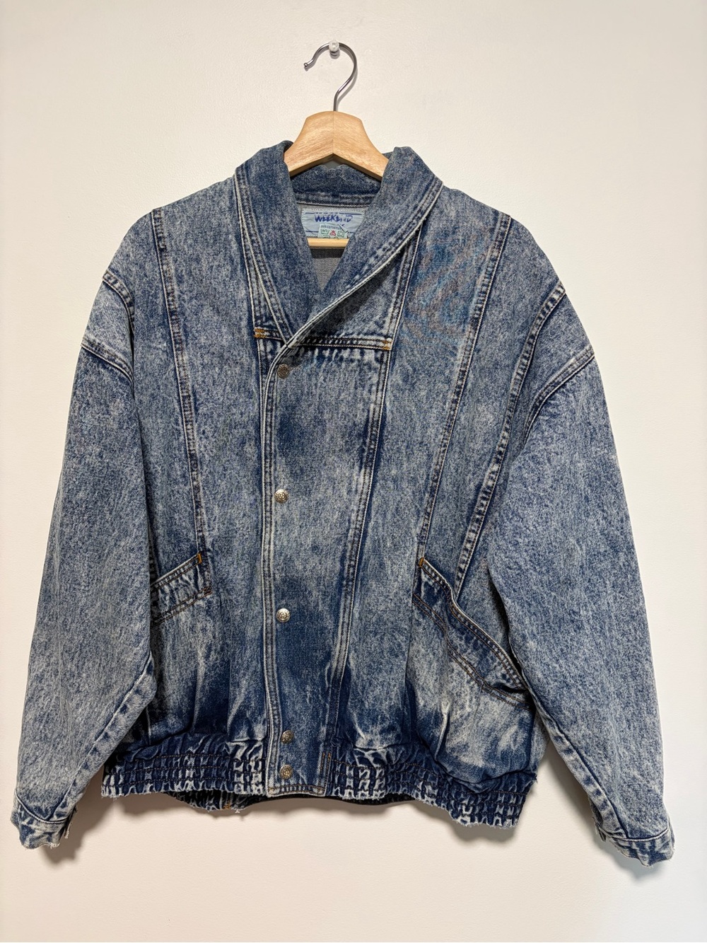 Vintage 80s Weekend Blues Acid Wash Oversized Denim Bomber Jacket